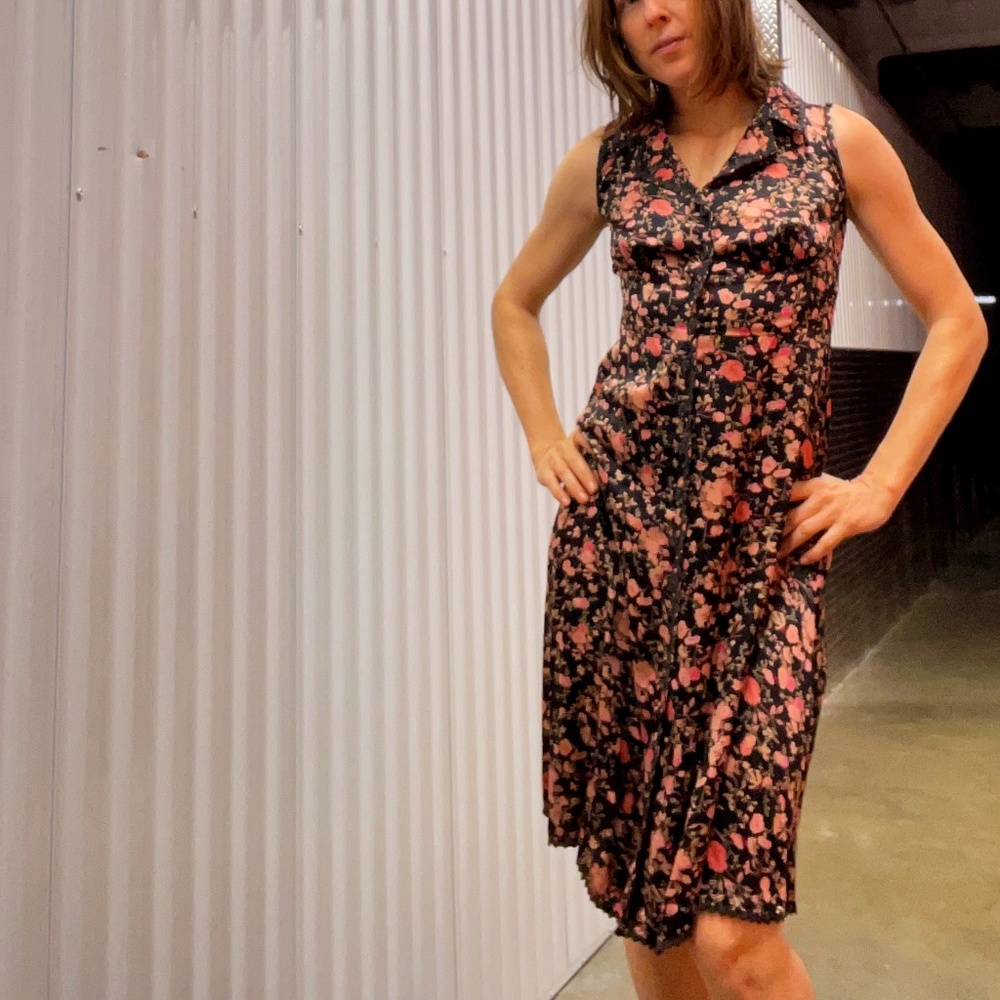 Betsey Johnson Sleeveless Dress Black Floral Midi